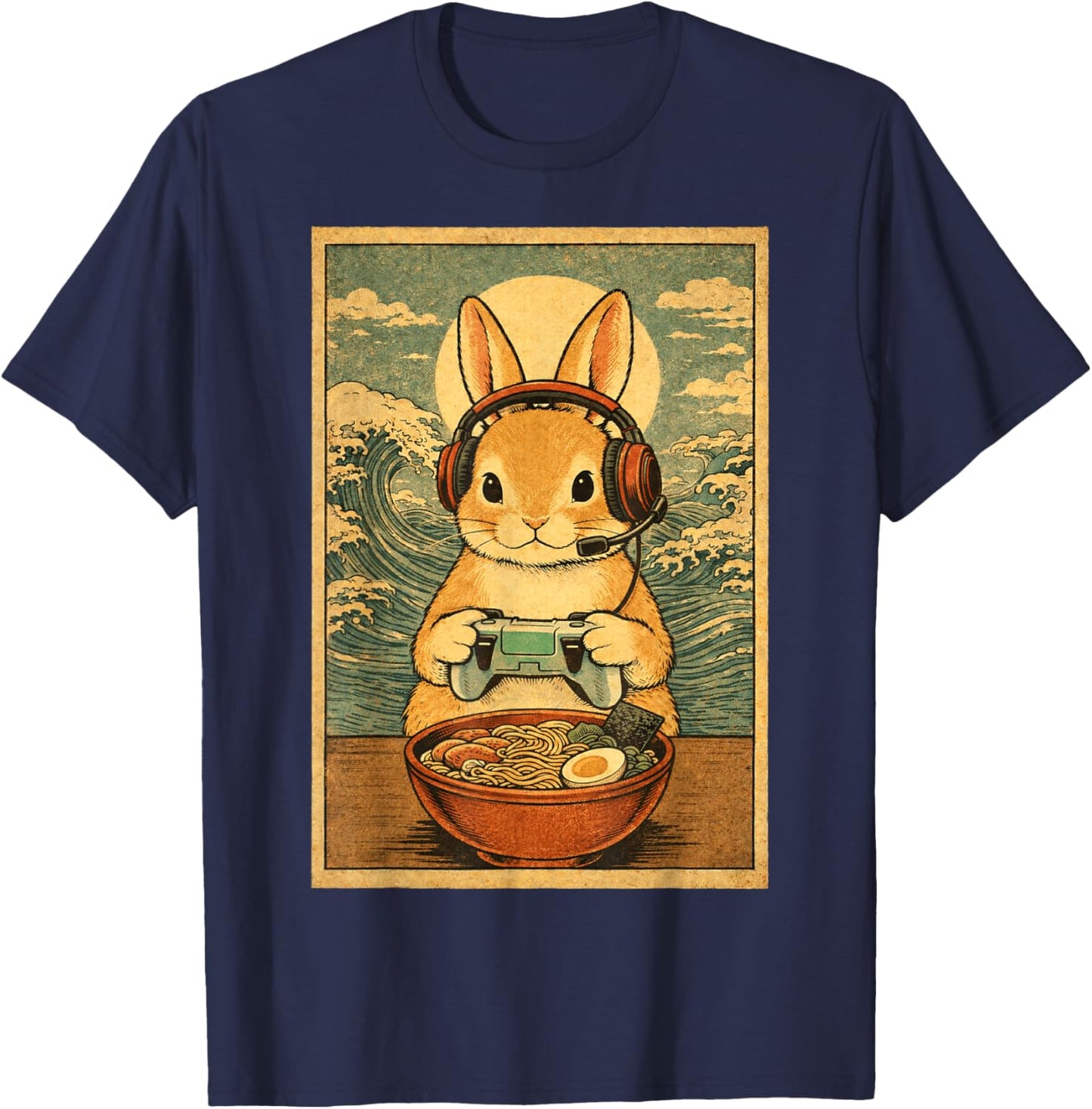 Gamer Bunny Ramen Japanese Graphic Women Teens T-Shirt - T-Shirt | Navy