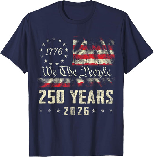 Vintage 250 Years 1776-2026 250th Birthday 4th of July T-Shirt - T-Shirt | Navy