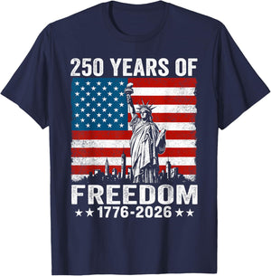 250 Years of Freedom 1776 2026 American Flag 250th Birthday T-Shirt - T-Shirt | Navy