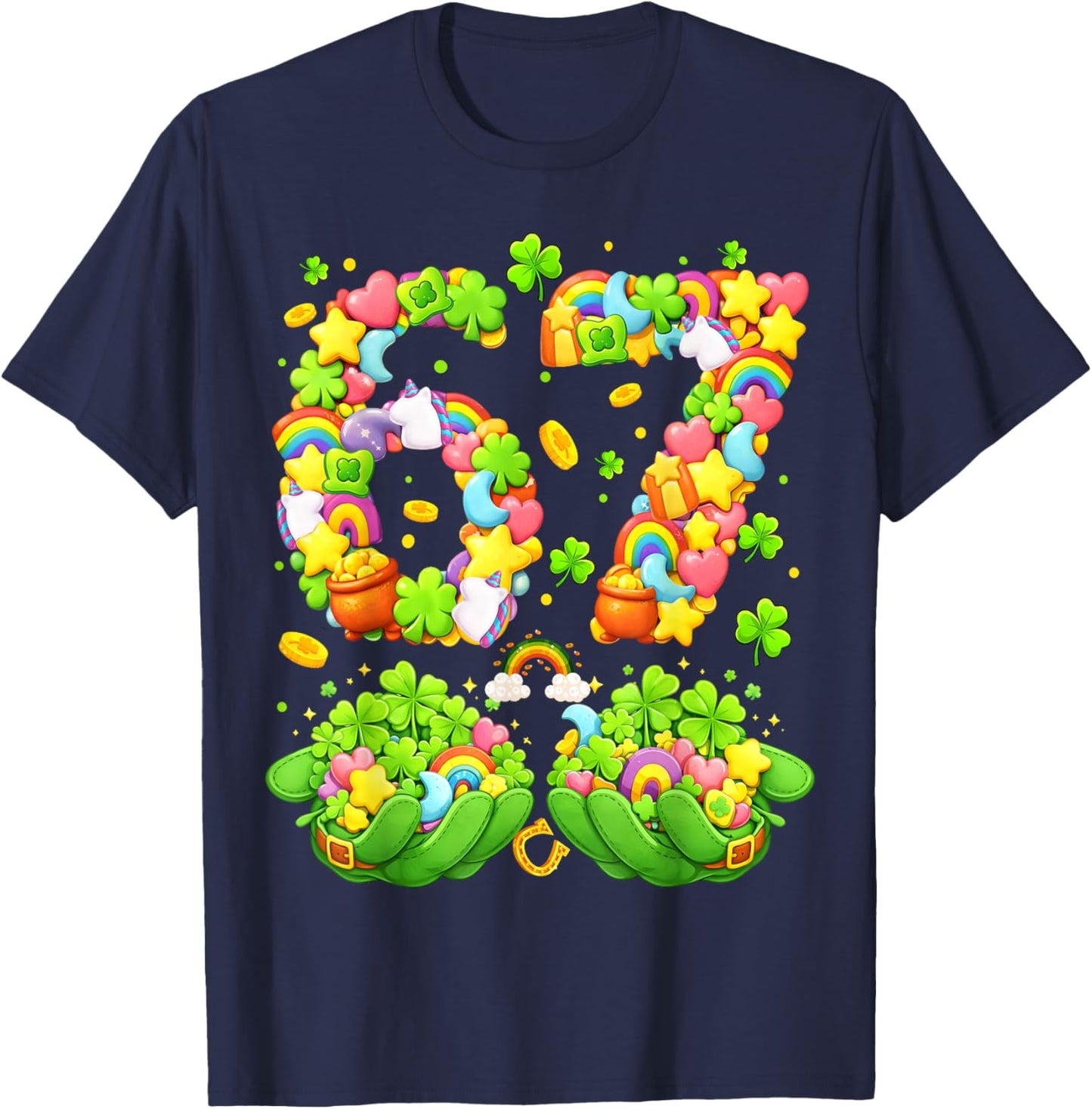 67 St Patricks Day Meme Six Seven Lucky Shamrock Candy Kids T-Shirt - T-Shirt | Navy