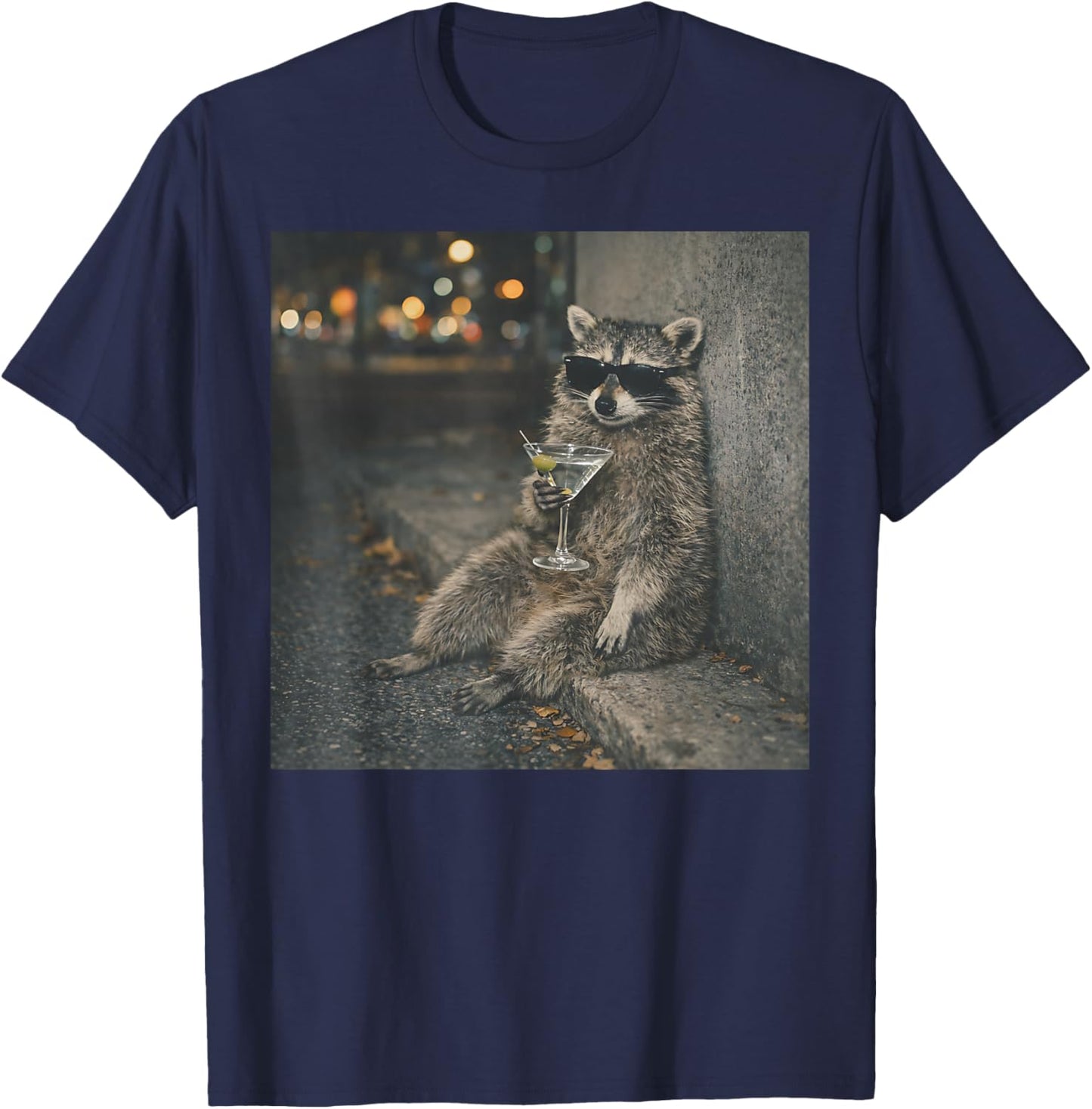 Raccoon Drinking Martini Funny Animal Meme Men Women T-Shirt - T-Shirt | Navy