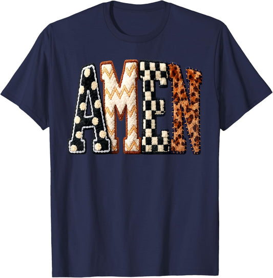 Amen Crochet Christian Jesus Happy Easter He is Risen Retro T-Shirt - T-Shirt | Navy
