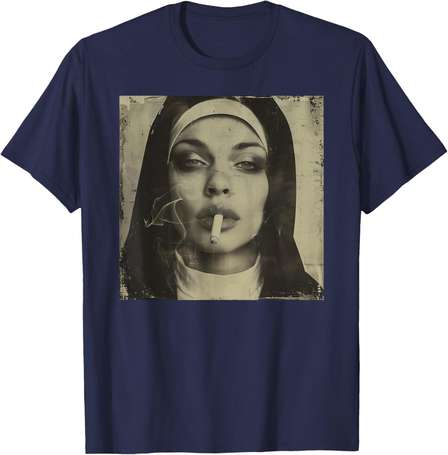 Hot Nun Smoking, Rebellious Nun T-Shirt - T-Shirt | Navy