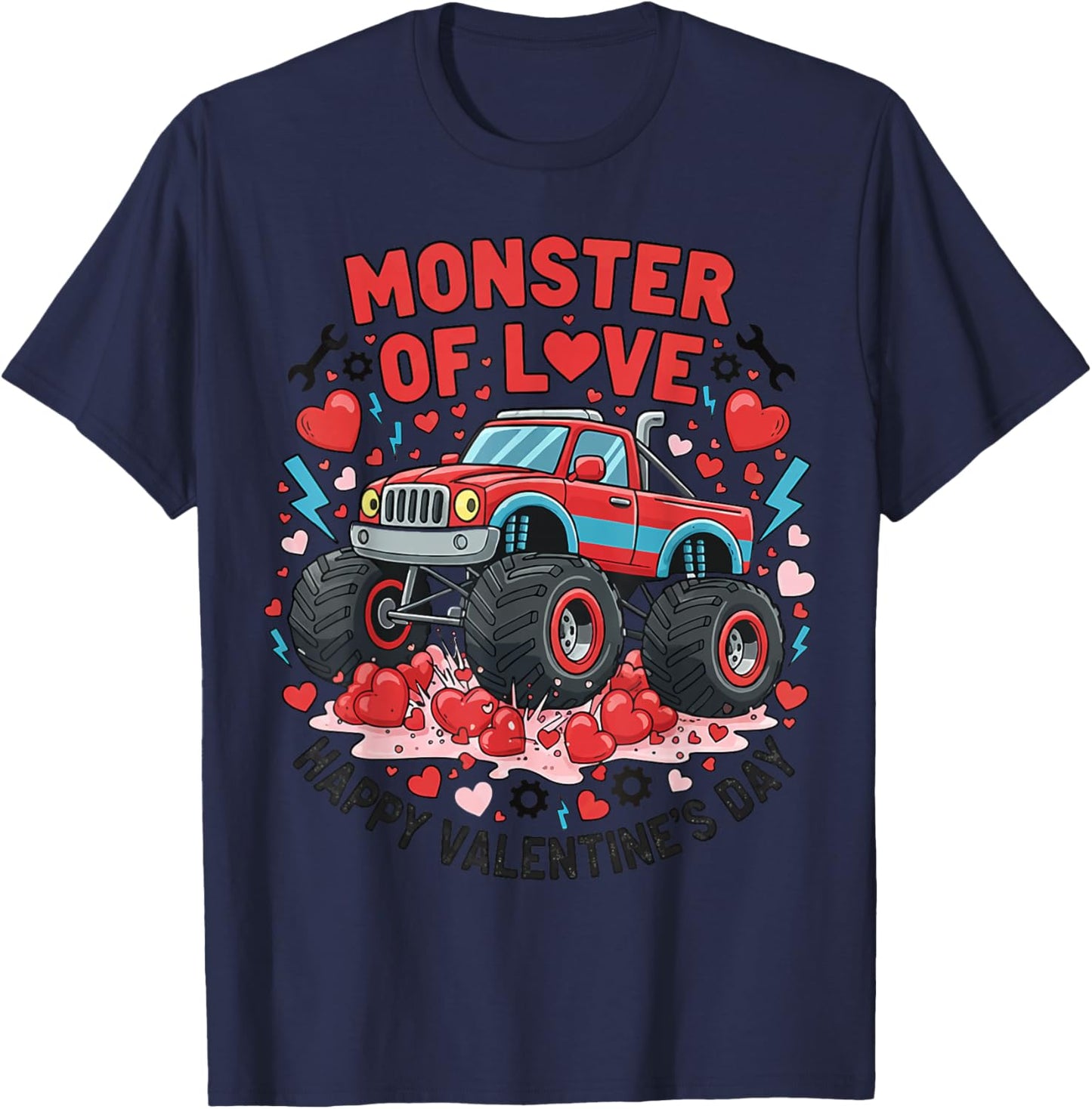 Valentines Day Monster of Love Monster-Truck Boys T-Shirt - T-Shirt | Navy