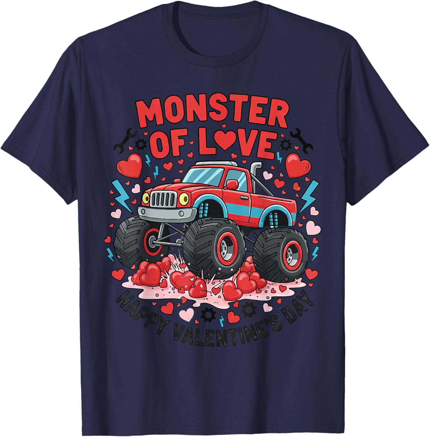 Valentines Day Monster of Love Monster-Truck Boys T-Shirt - T-Shirt | Navy