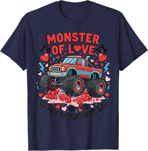 Valentines Day Monster of Love Monster-Truck Boys T-Shirt - T-Shirt | Navy