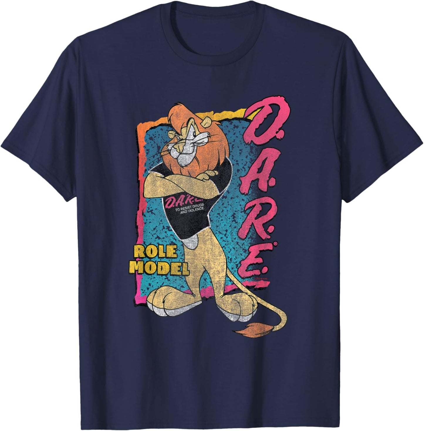 D.A.R.E. Program 90's Style Daren The Lion Role Model PSA T-Shirt - T-Shirt | Navy