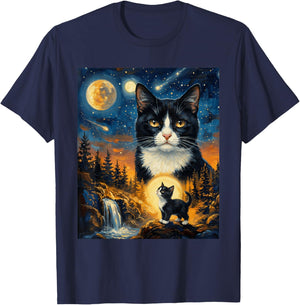 Tuxedo Cat Howling to The Moon T-Shirt - T-Shirt | Navy