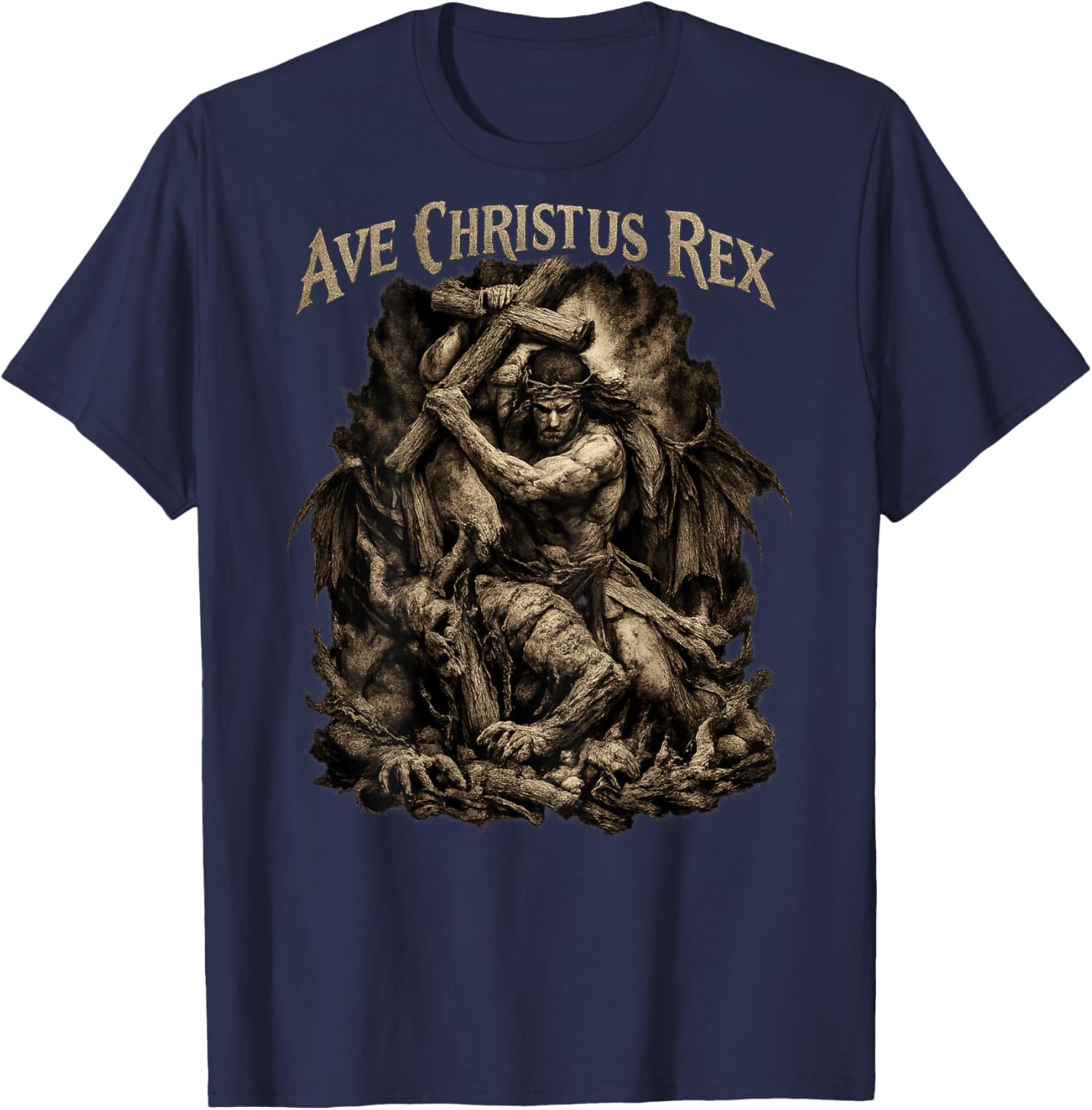 Ave Christus Rex - Jesus Defeating The Devil T-Shirt - T-Shirt | Navy