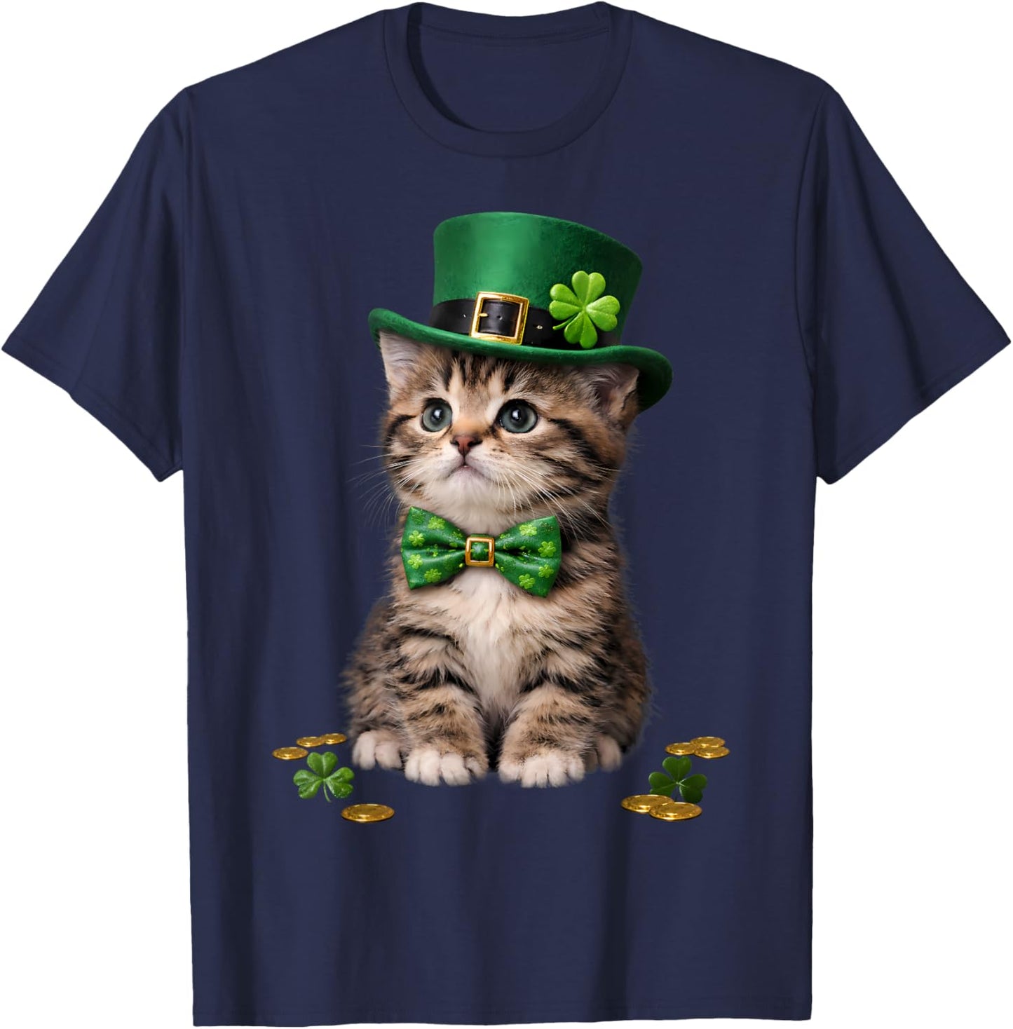 St Catrick's Day Funny Cat St Patricks Day Men Women Kids T-Shirt - T-Shirt | Navy