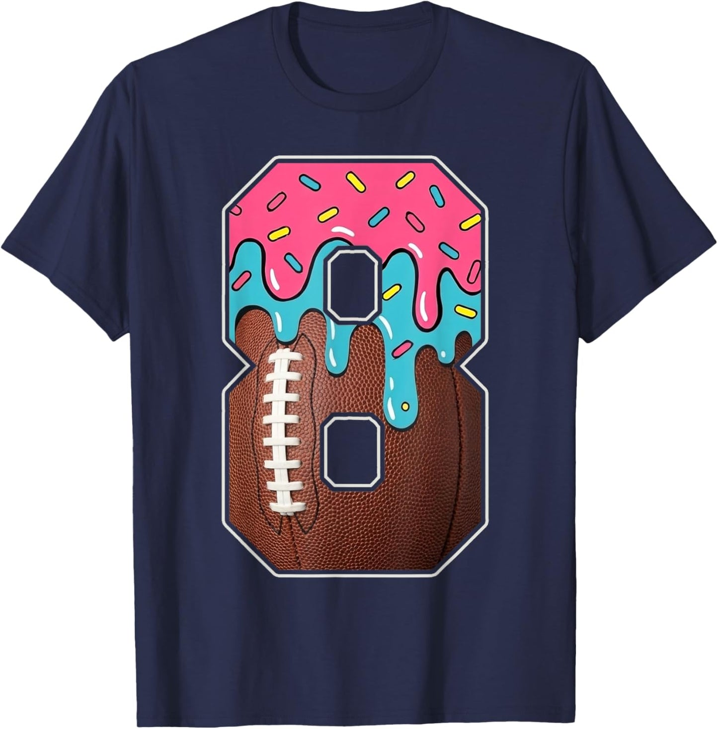 8th Birthday Boy American Football Ice Cream Drip 8 Year Old T-Shirt - T-Shirt | Navy