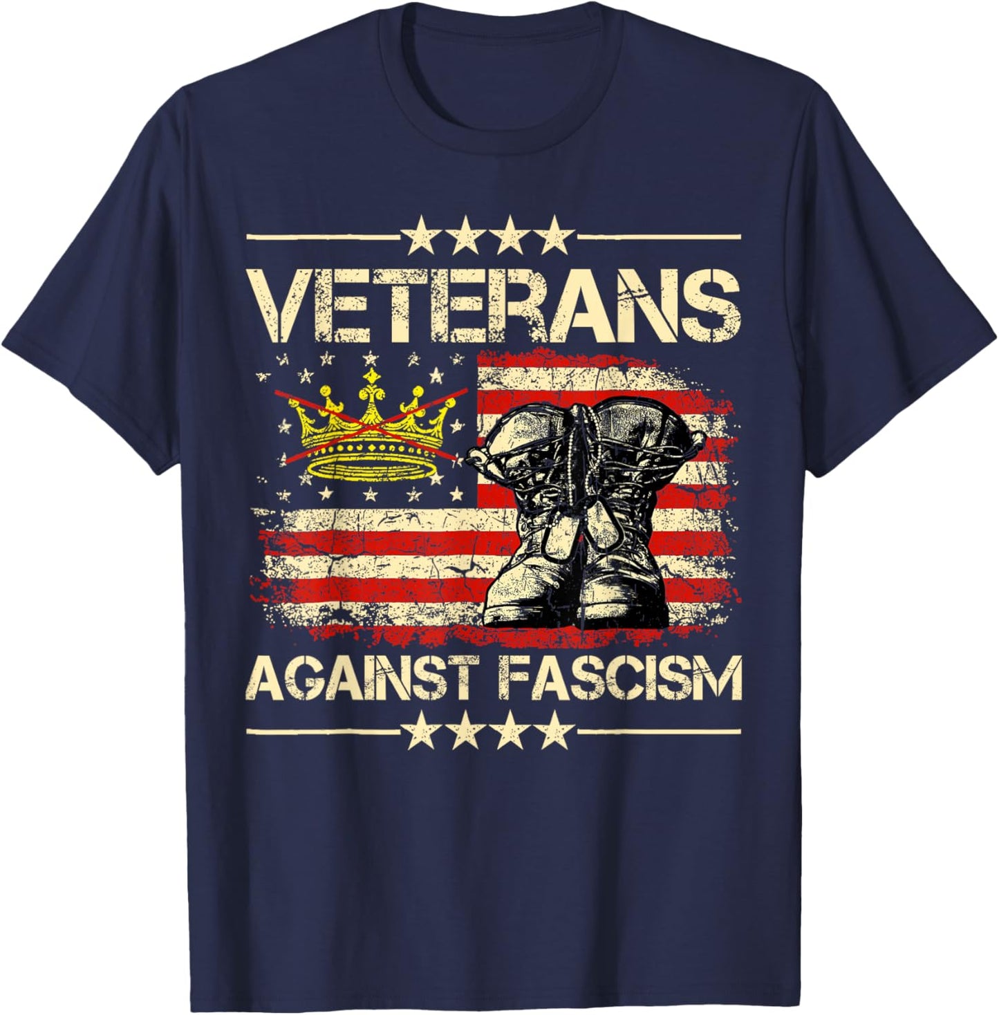 Vintage Veterans Against Fascism Men Women T-Shirt - T-Shirt | Navy