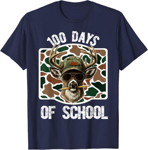 100 Days of School Deer Hunting Deer Camo Hunter Boys T-Shirt - T-Shirt | Navy