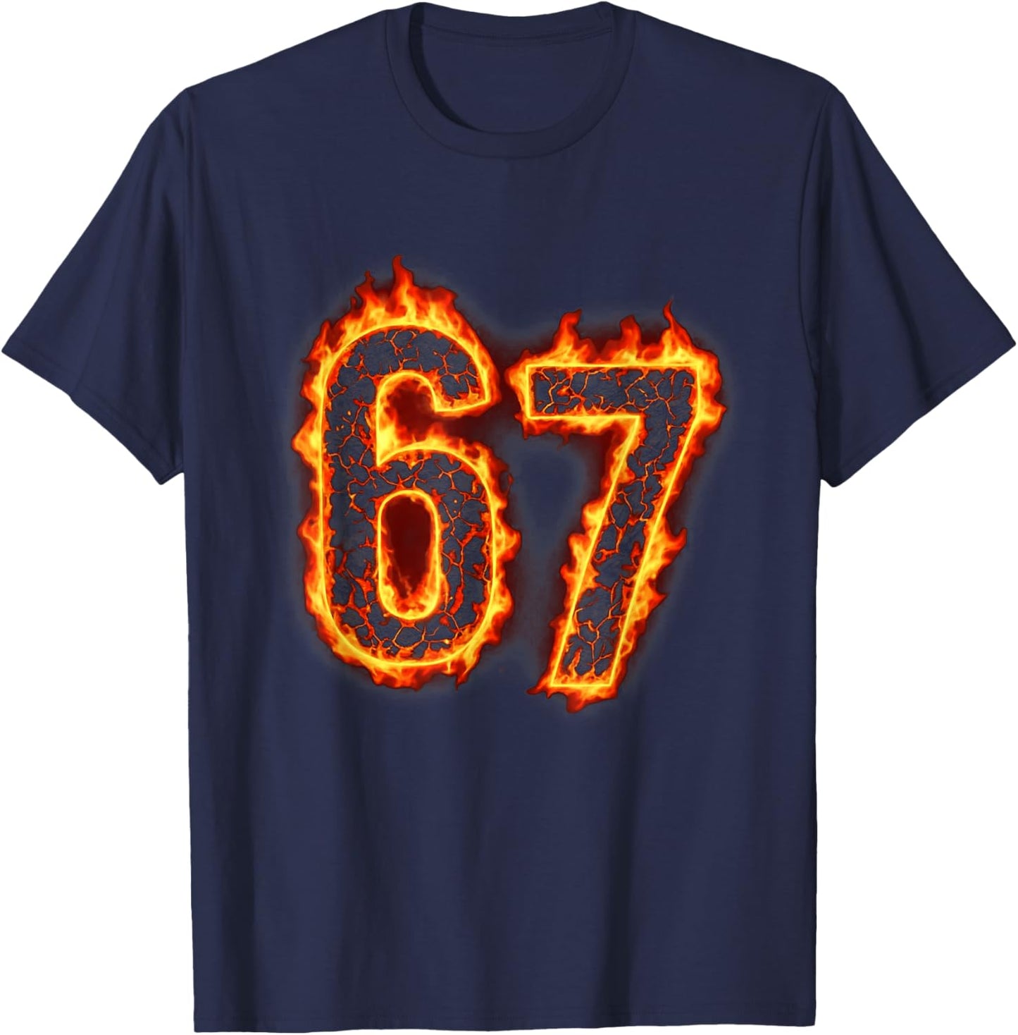 Six Seven Flame 67 Meme - Funny Gen Alpha 6 7 T-Shirt - T-Shirt | Navy