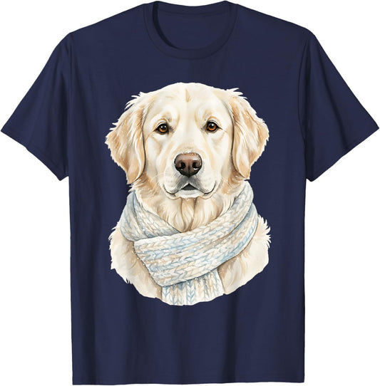 English Cream Golden Retriever Winter Dog Puppy Graphic T-Shirt - T-Shirt | Navy