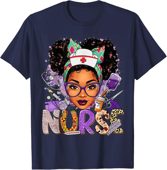 Black History Month Afro Melanin American Nurse Girl Women T-Shirt - T-Shirt | Navy