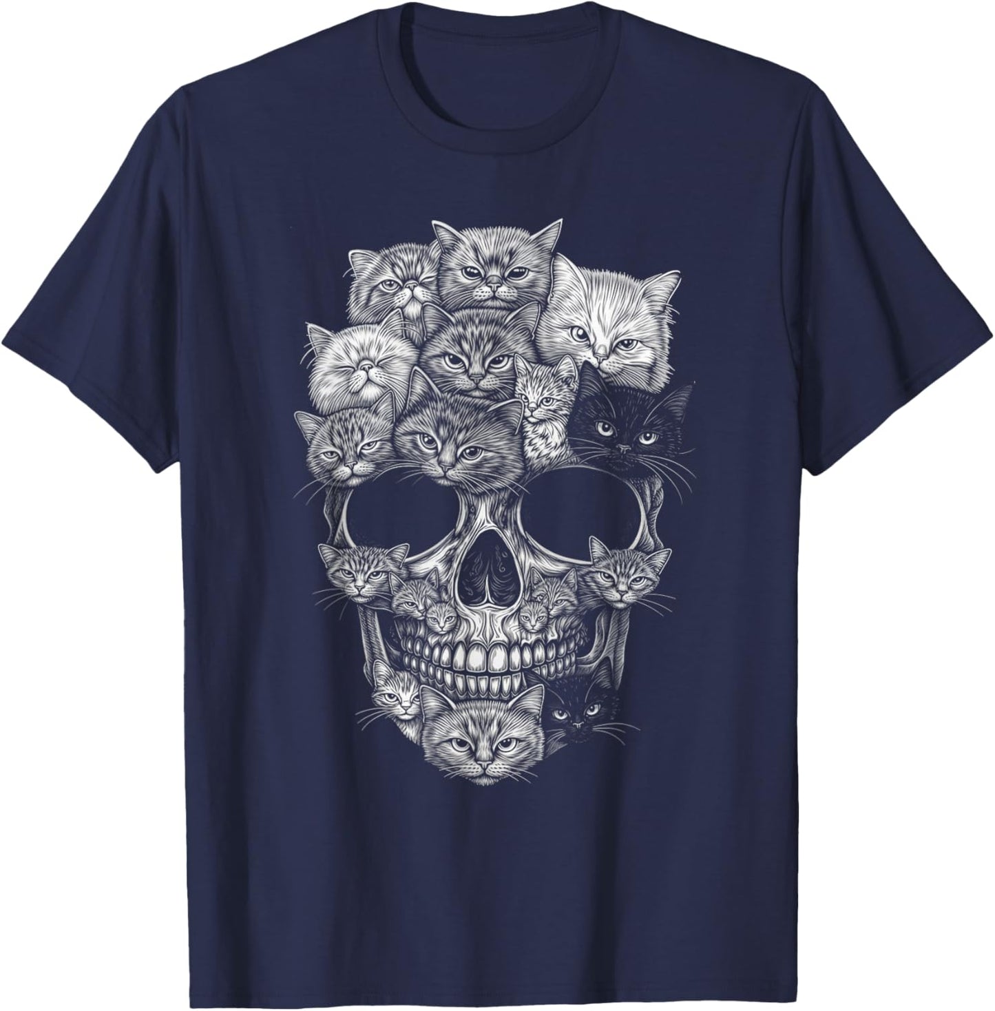 A Skull But It's Cats Kitty Skeleton Halloween Cat Skull T-Shirt - T-Shirt | Navy
