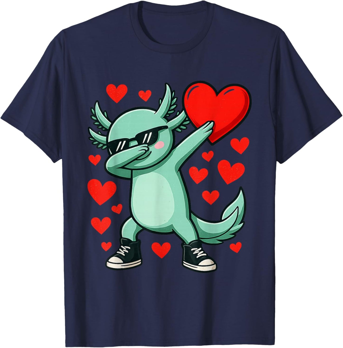 Dabbing Axolotl Heart Valentines Day As Girls Boys Kids T-Shirt - T-Shirt | Navy
