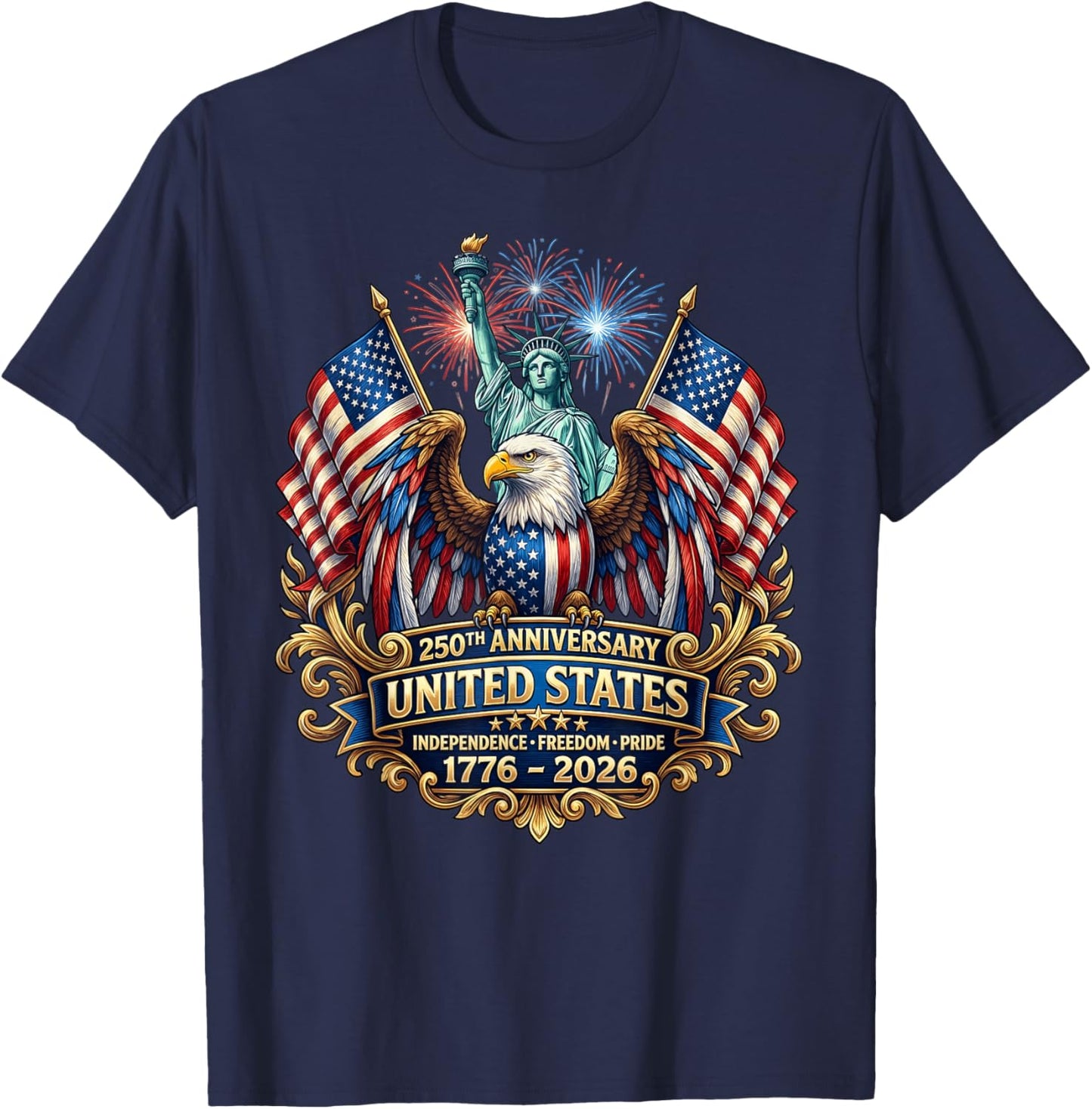 USA Independence 250th Anniversary 1776 2026 Patriotic Eagle T-Shirt - T-Shirt | Navy