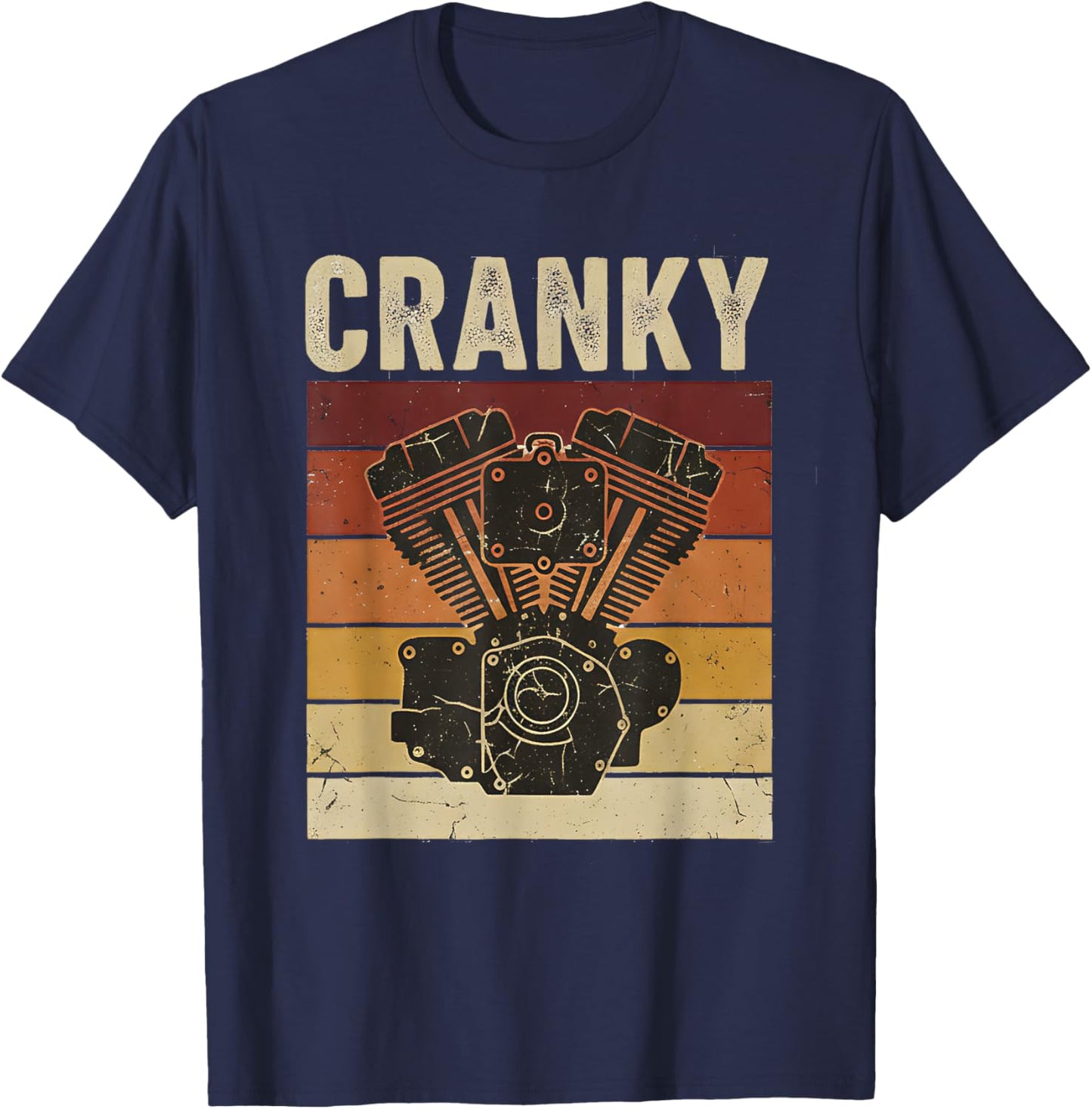 Cranky V-Twin Engine – Retro Biker Mechanic Fathers Day T-Shirt - T-Shirt | Navy