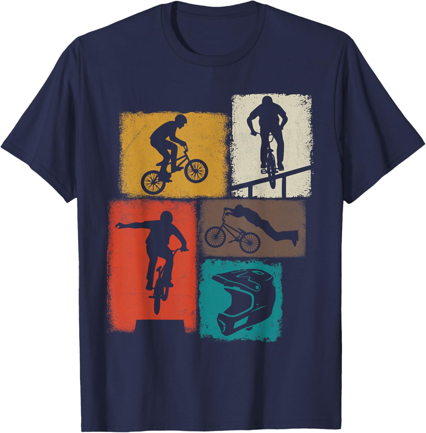 BMX Bike Collage Men Rider Kids Cyclist Biker Youth Boys T-Shirt - T-Shirt | Navy