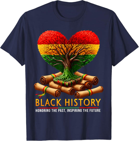 Black History Tree Roots Honoring The Past Inspiring Future T-Shirt - T-Shirt | Navy