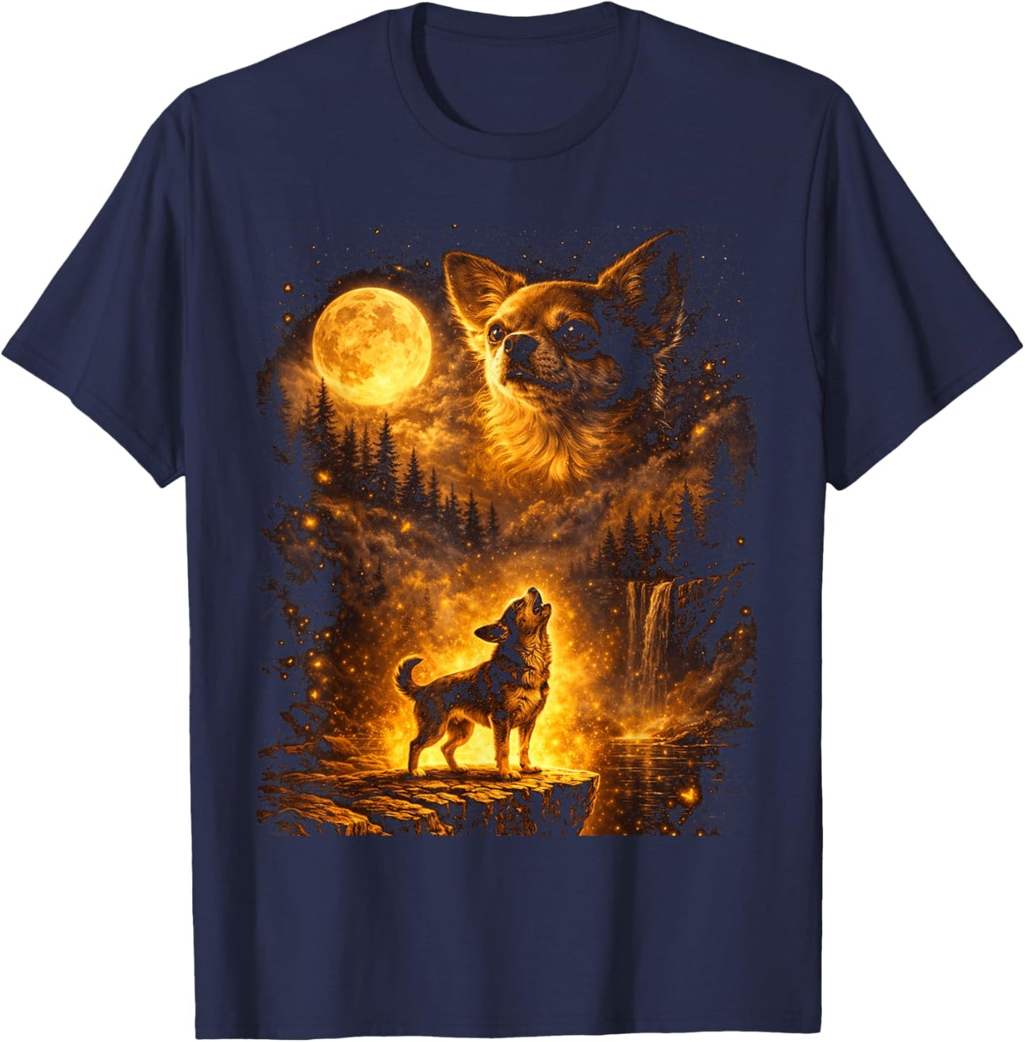 Vintage Moonlight Dog Funny Chihuahua Howling at The Moon T-Shirt - T-Shirt | Navy