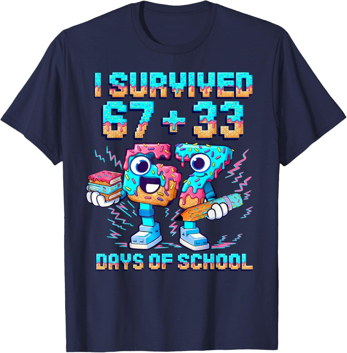 I Survived 67 33 Days of School Happy 100 Days of School Kid T-Shirt - T-Shirt | Navy