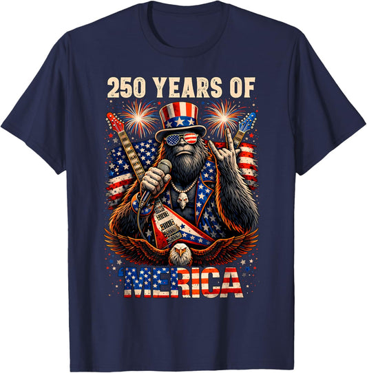 Bigfoot Merica Rock 4th of July Eagle 250 Anniversary USA T-Shirt - T-Shirt | Navy