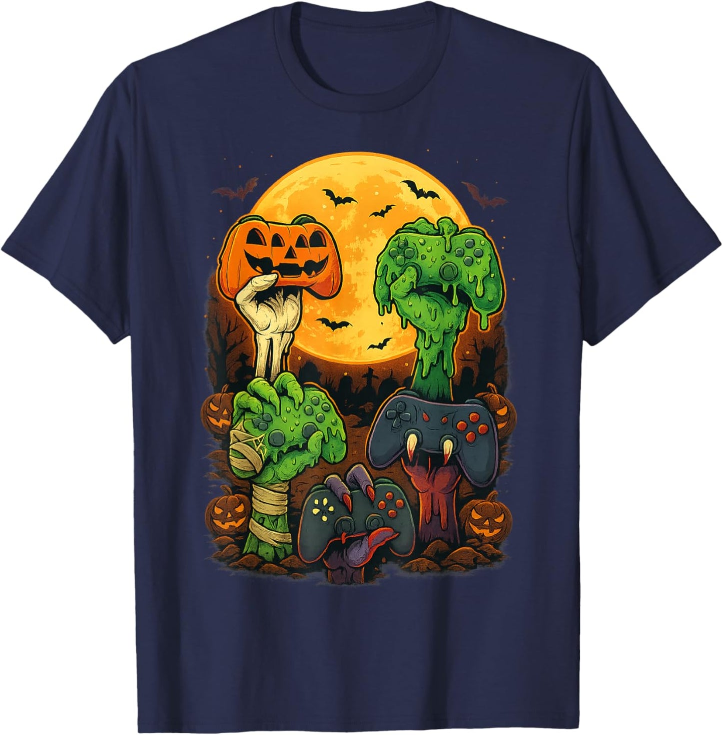 Halloween Skeleton Zombie Mummy Gaming Controller Boys Kids T-Shirt - T-Shirt | Navy