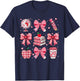 Coquette Pink Bow Apple Teacher Appreciation Valentine Day T-Shirt - T-Shirt | Navy