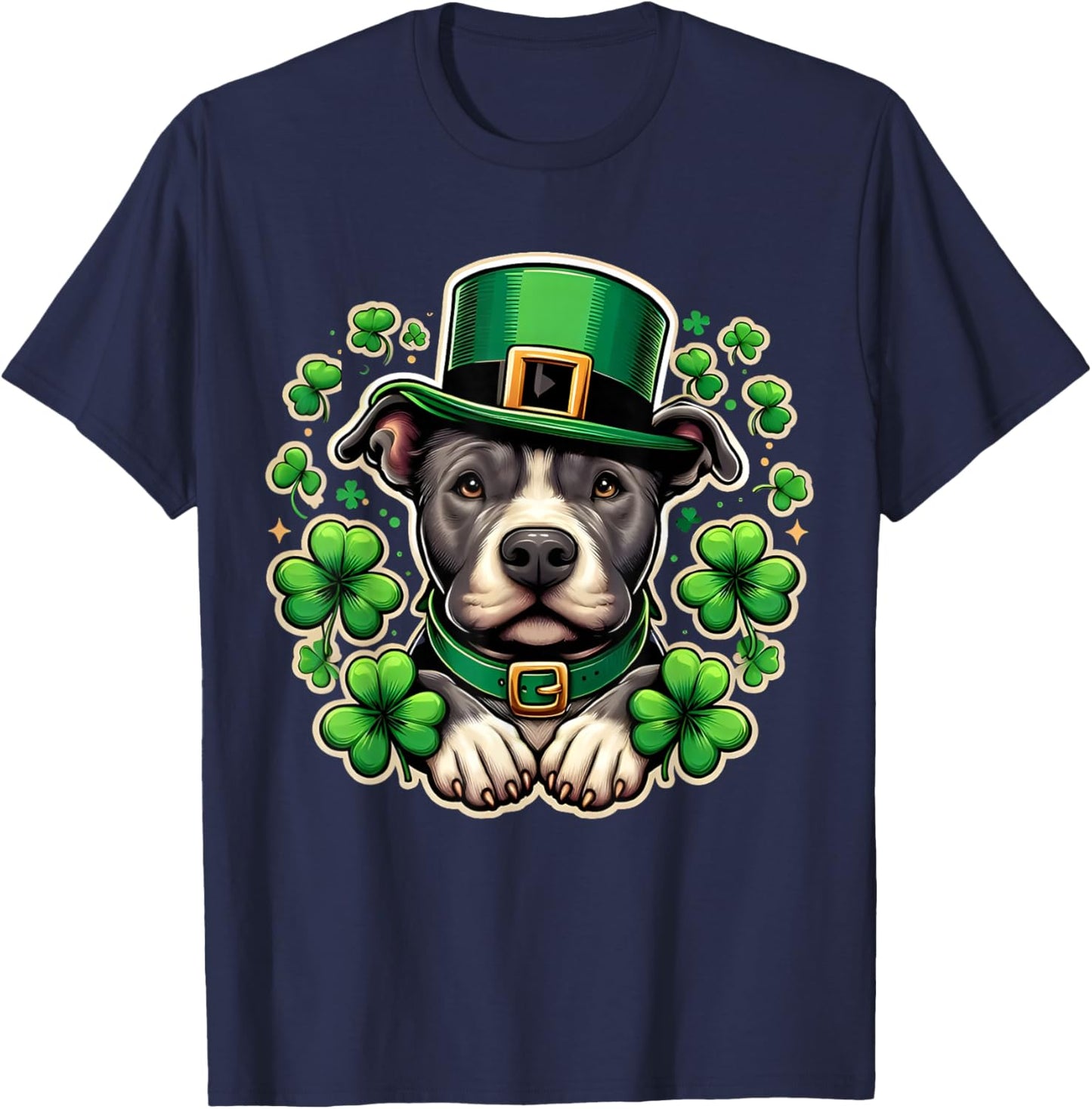 Funny Irish Pitbull Dog Shamrock St Patricks Day Luck T-Shirt - T-Shirt | Navy