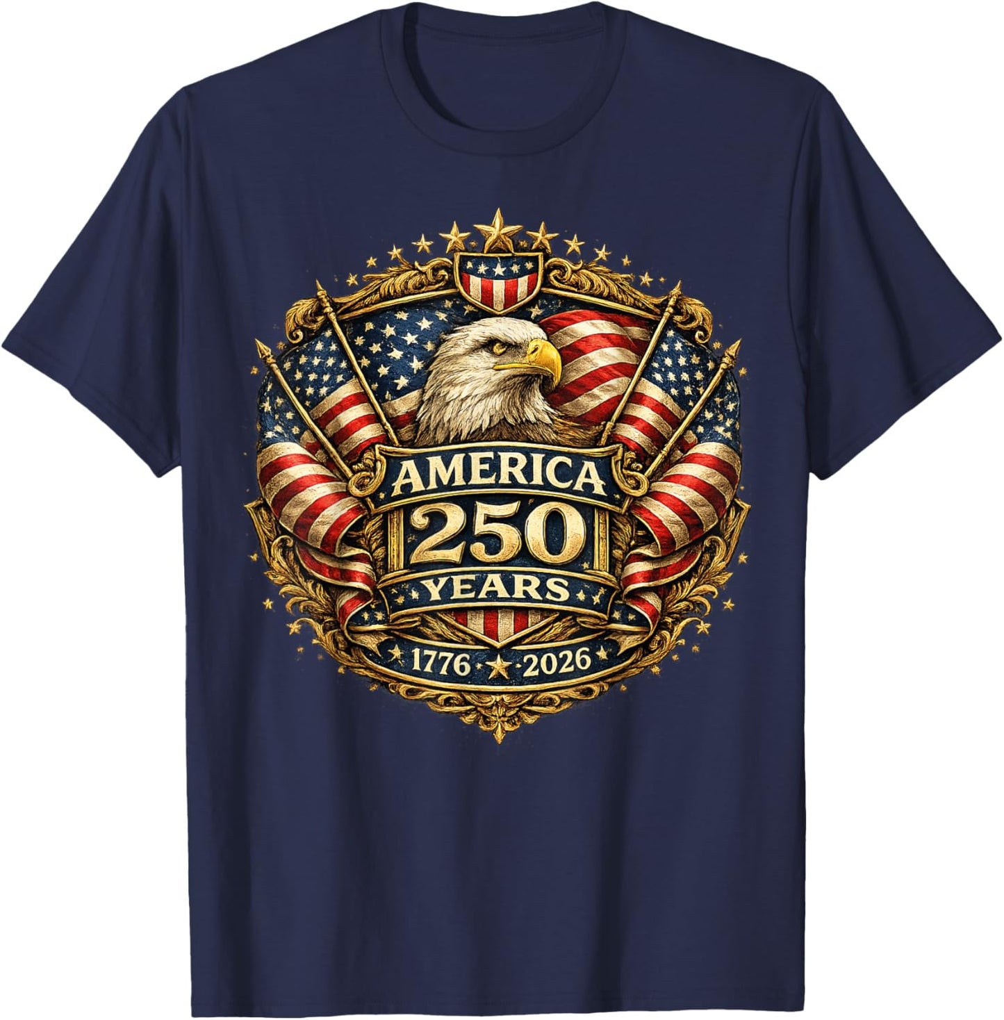 250 Years American Anniversary 1776-2026 USA Flag T-Shirt - T-Shirt | Navy
