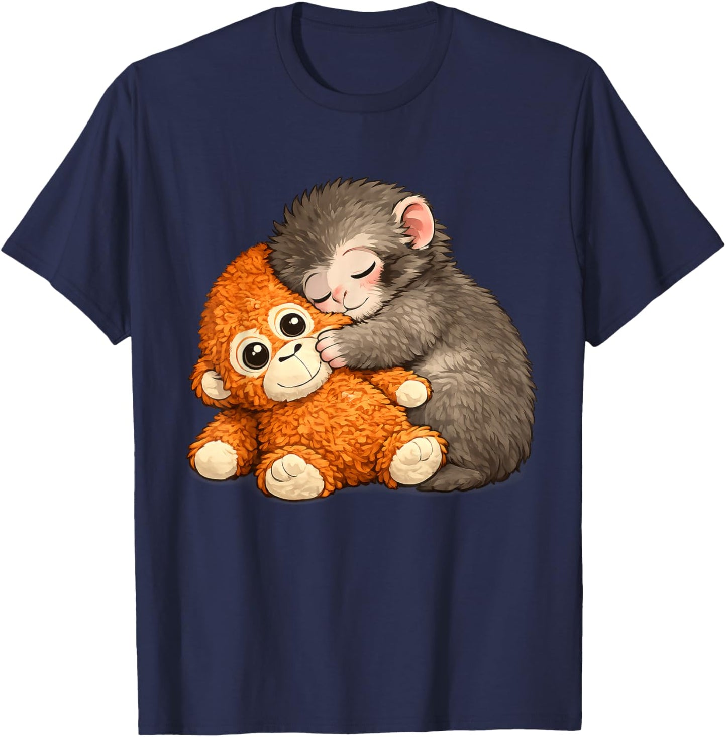 Punch The Monkey Cuddling Stuffed Animal Meme Viral Internet T-Shirt - T-Shirt | Navy