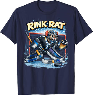 Rink Rat, Hockey Goalie, Player Mascot T-Shirt - T-Shirt | Navy
