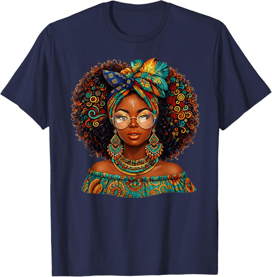 Black History Afro Melanin Queen African American Women Girl T-Shirt - T-Shirt | Navy