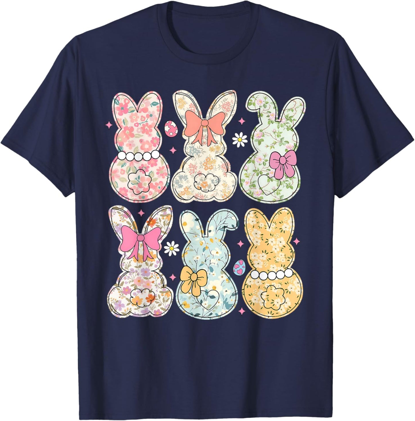 Funny Bunny Flower Rabbit Lovers Happy Easter Retro Trendy T-Shirt - T-Shirt | Navy