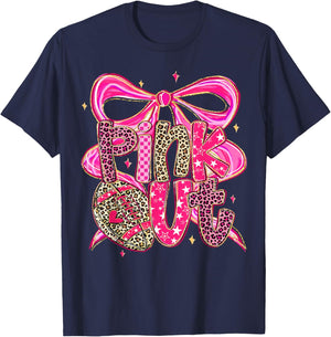 Pink Out Breast Cancer Football Coquette Bow Mom Girls Women T-Shirt - T-Shirt | Navy