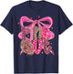 Pink Out Breast Cancer Football Coquette Bow Mom Girls Women T-Shirt - T-Shirt | Navy