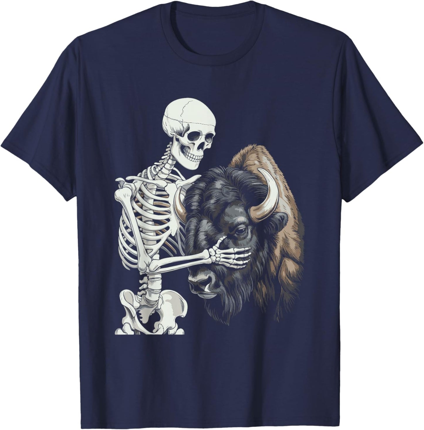 Bison Skeleton Buffalo Halloween T-Shirt - T-Shirt | Navy