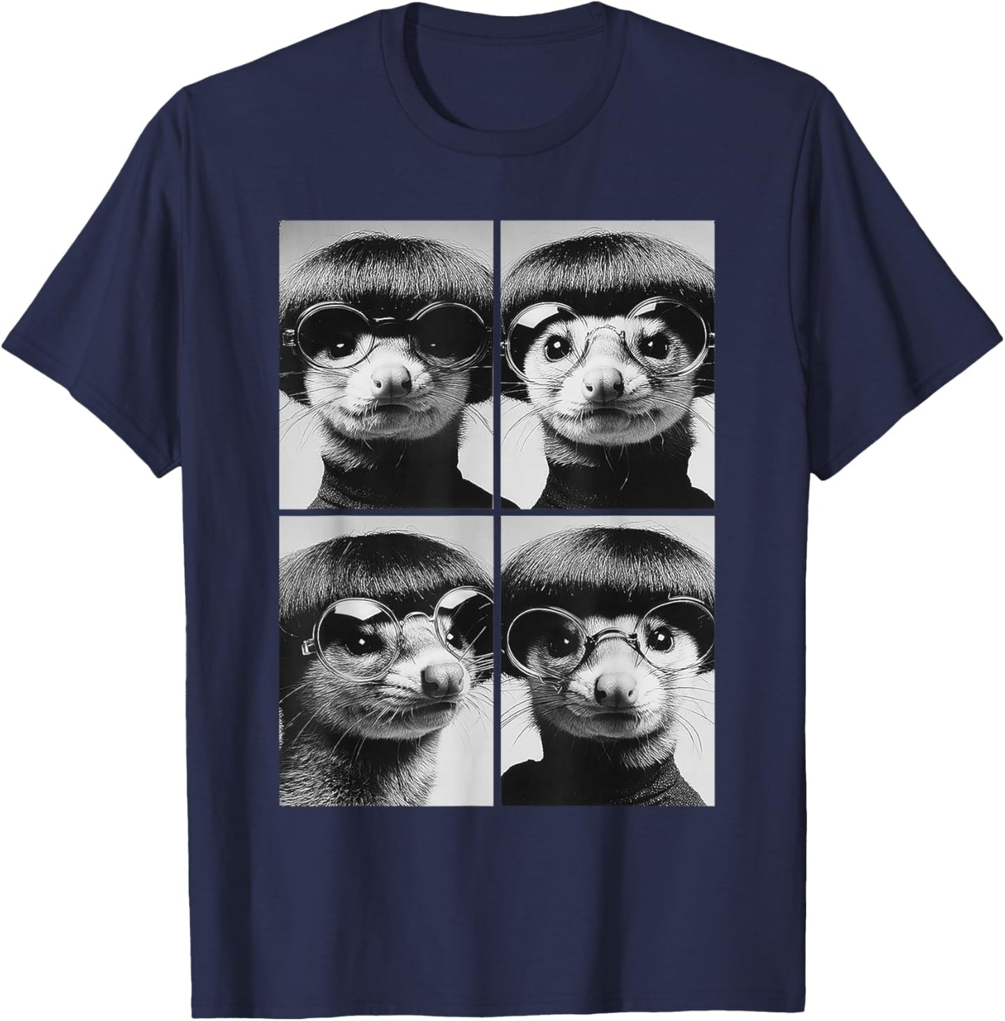 Funny Opossums with Sunglasses Forest Animals Bob Haircut T-Shirt - T-Shirt | Navy