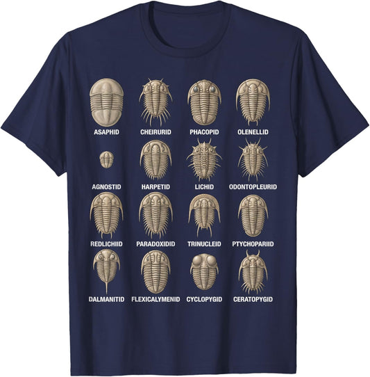Trilobite Families Chart Paleontology Science Fossil Lovers T-Shirt - T-Shirt | Navy