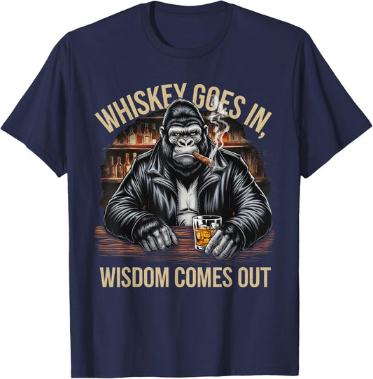 Gorilla Whiskey Goes in Wisdom Comes Out Funny Monkey T-Shirt - T-Shirt | Navy