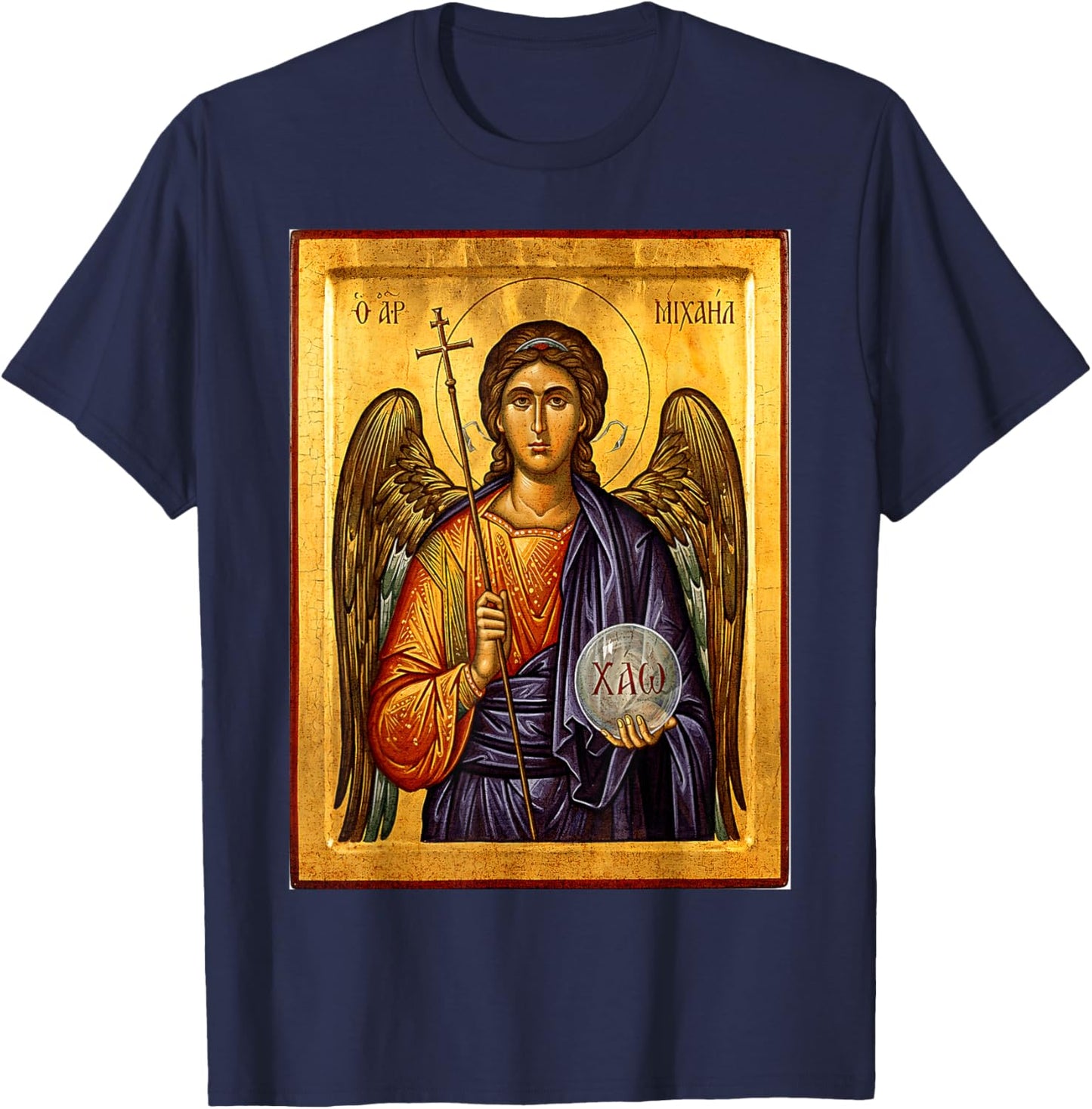 Saint Michael The Archangel Eastern Orthodox Byzantine Art T-Shirt - T-Shirt | Navy
