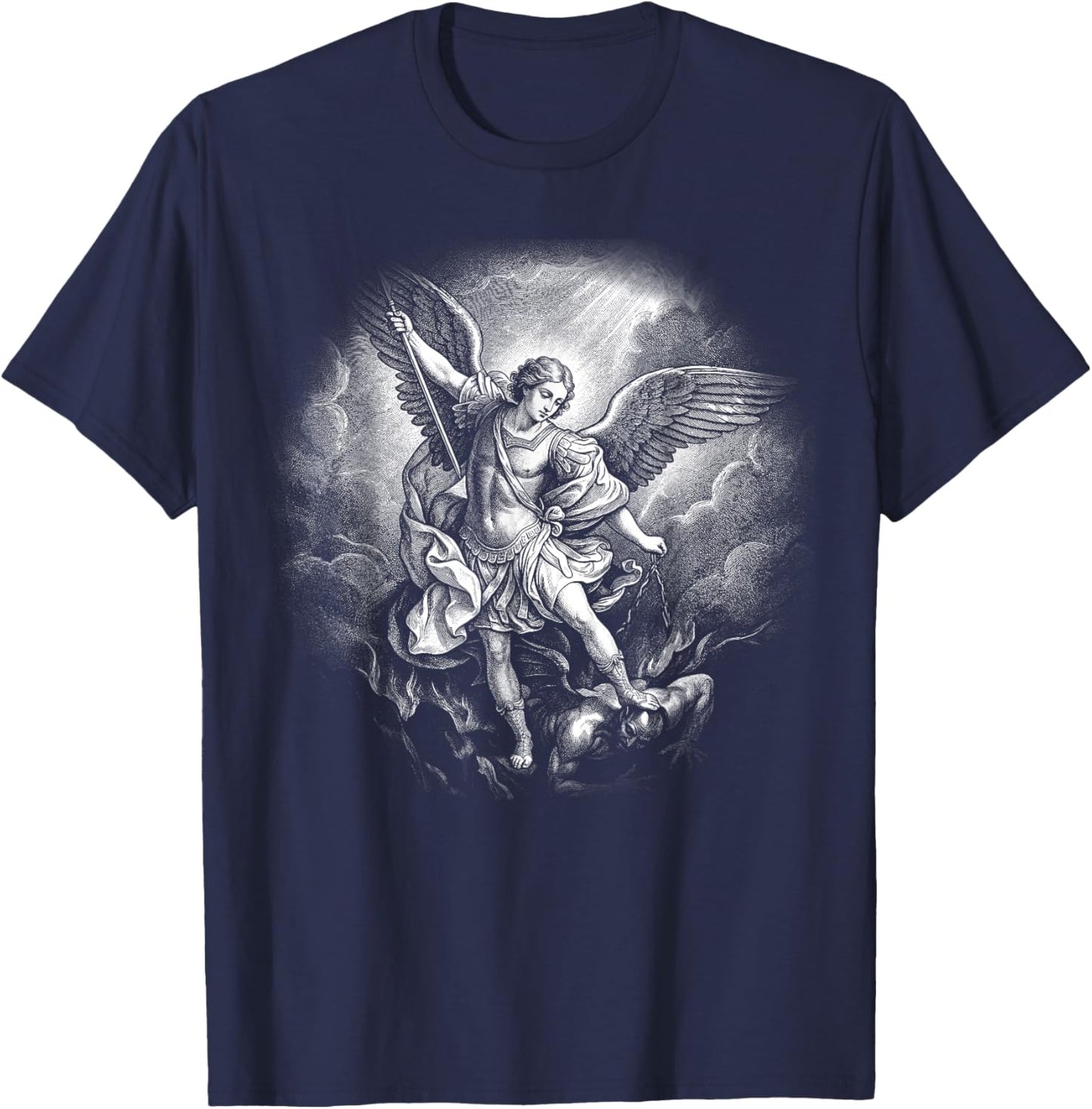 The Archangel Saint Michael Defeating Satan Christian Faith T-Shirt - T-Shirt | Navy