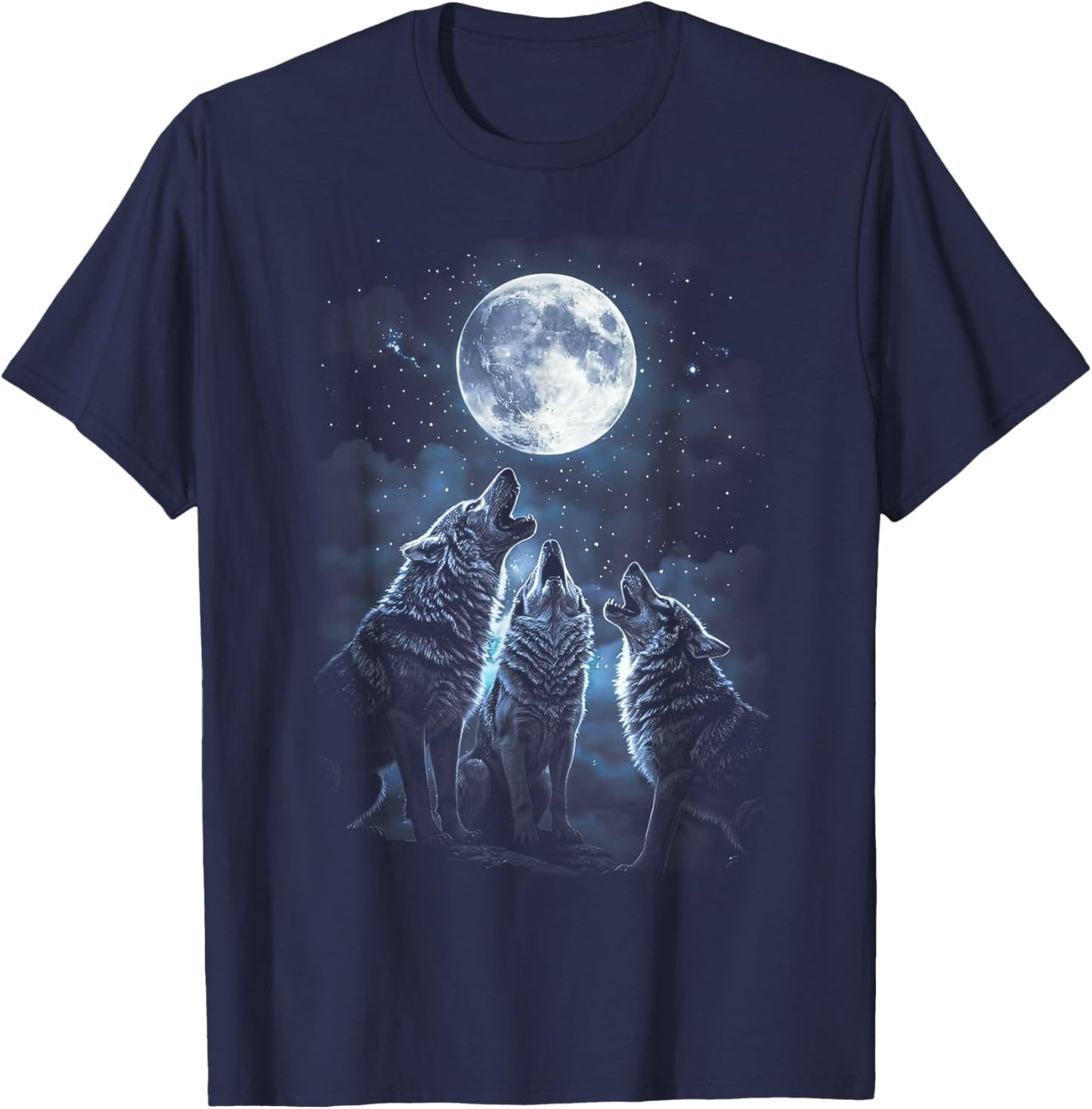 Howling Woof Moon Wildlife Animal Silhouette Men Women Kids T-Shirt - T-Shirt | Navy