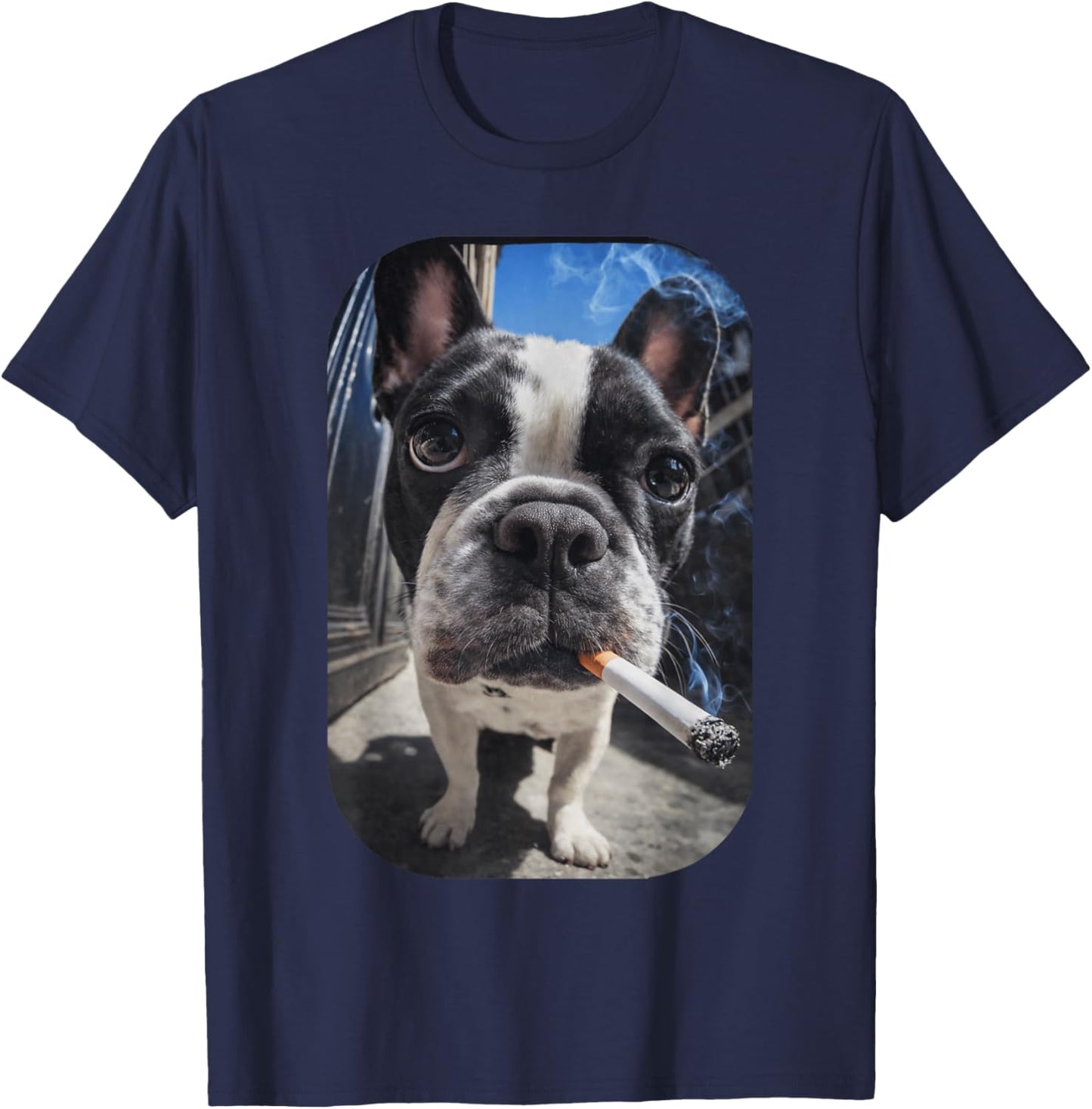 Funny Smoking Boston Terrier Dog Meme Gen Z Cigarette T-Shirt - T-Shirt | Navy