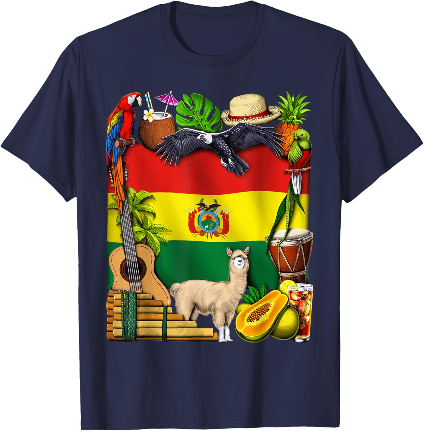 Bolivia Flag Bolivian Heritage Bolivian Roots Proud Bolivian T-Shirt - T-Shirt | Navy