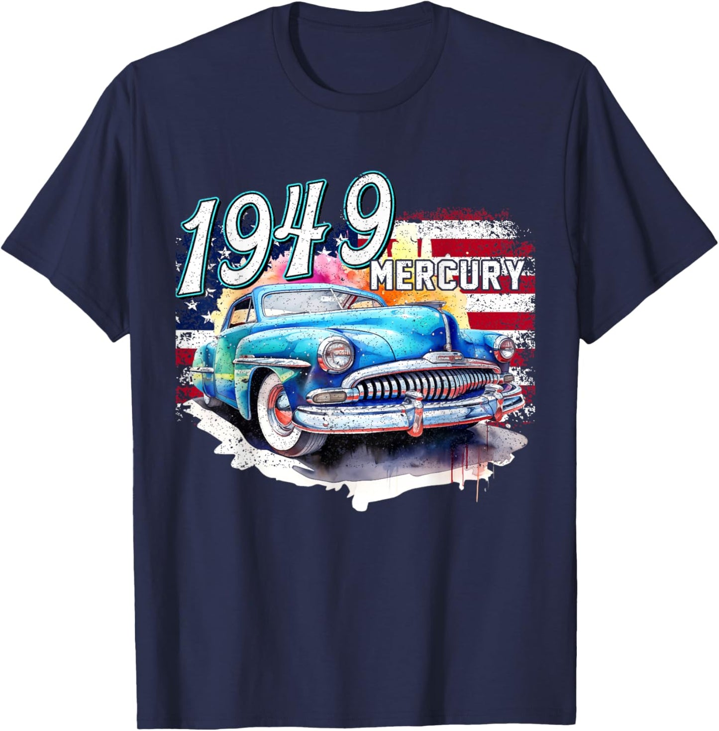 1949 49 Mercury Classic Car USA Flag T-Shirt - T-Shirt | Navy