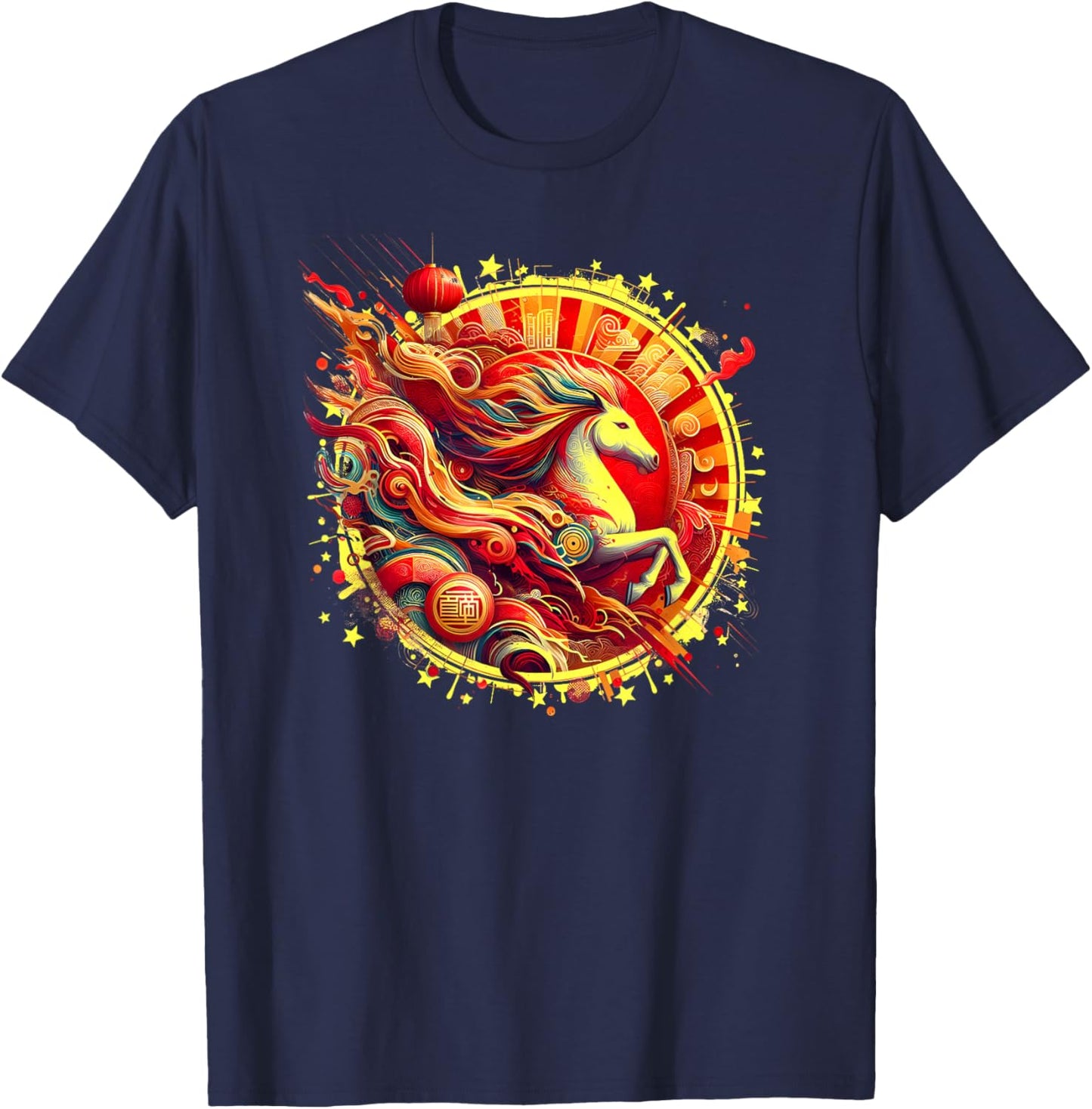 Year of Horse 2026 Chinese Zodiac Lunar New Year T-Shirt - T-Shirt | Navy
